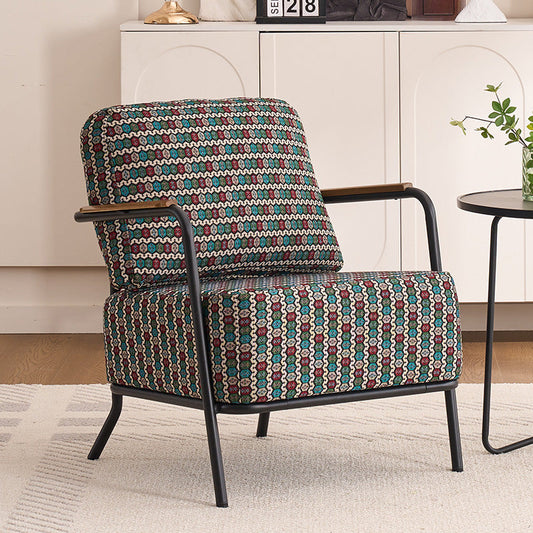 Contemporary Creative Cotton Linen & Carbon Steel Square Accent Chair With Ergonomic Design For Living Room & Bedroom