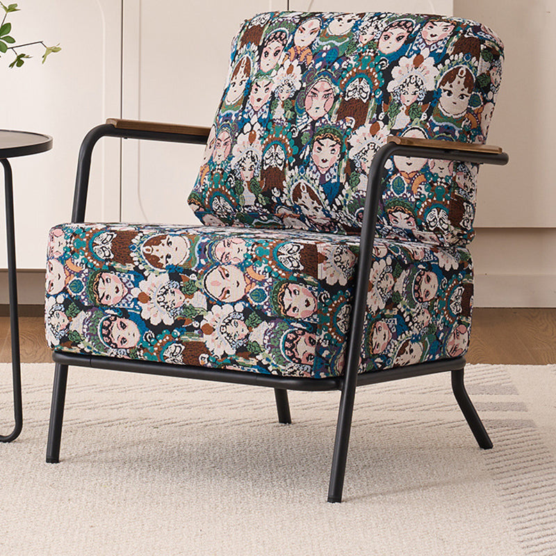 Contemporary Creative Cotton Linen & Carbon Steel Square Accent Chair With Ergonomic Design For Living Room & Bedroom