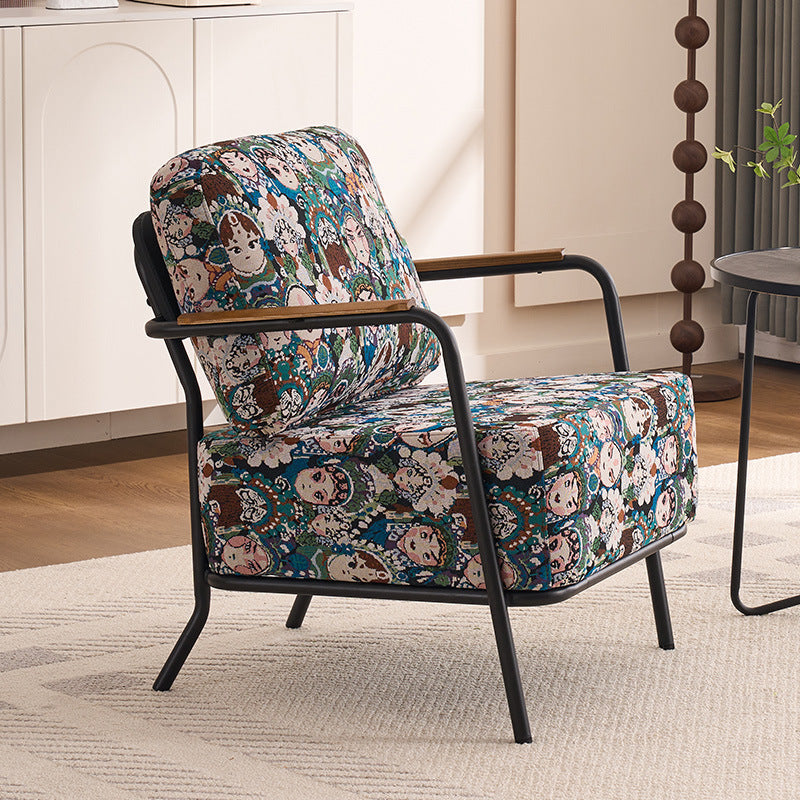 Contemporary Creative Cotton Linen & Carbon Steel Square Accent Chair With Ergonomic Design For Living Room & Bedroom