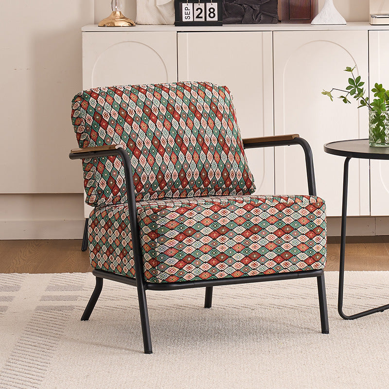 Contemporary Creative Cotton Linen & Carbon Steel Square Accent Chair With Ergonomic Design For Living Room & Bedroom