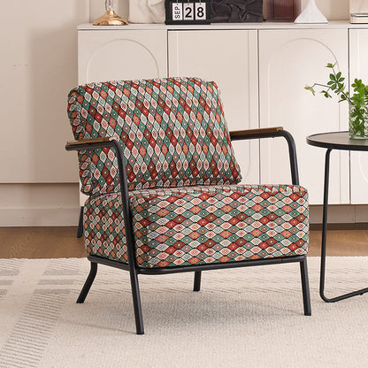 Contemporary Creative Cotton Linen & Carbon Steel Square Accent Chair With Ergonomic Design For Living Room & Bedroom