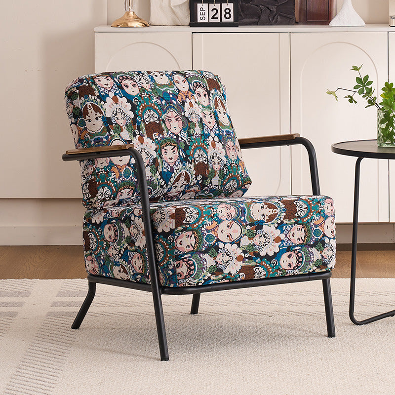 Contemporary Creative Cotton Linen & Carbon Steel Square Accent Chair With Ergonomic Design For Living Room & Bedroom