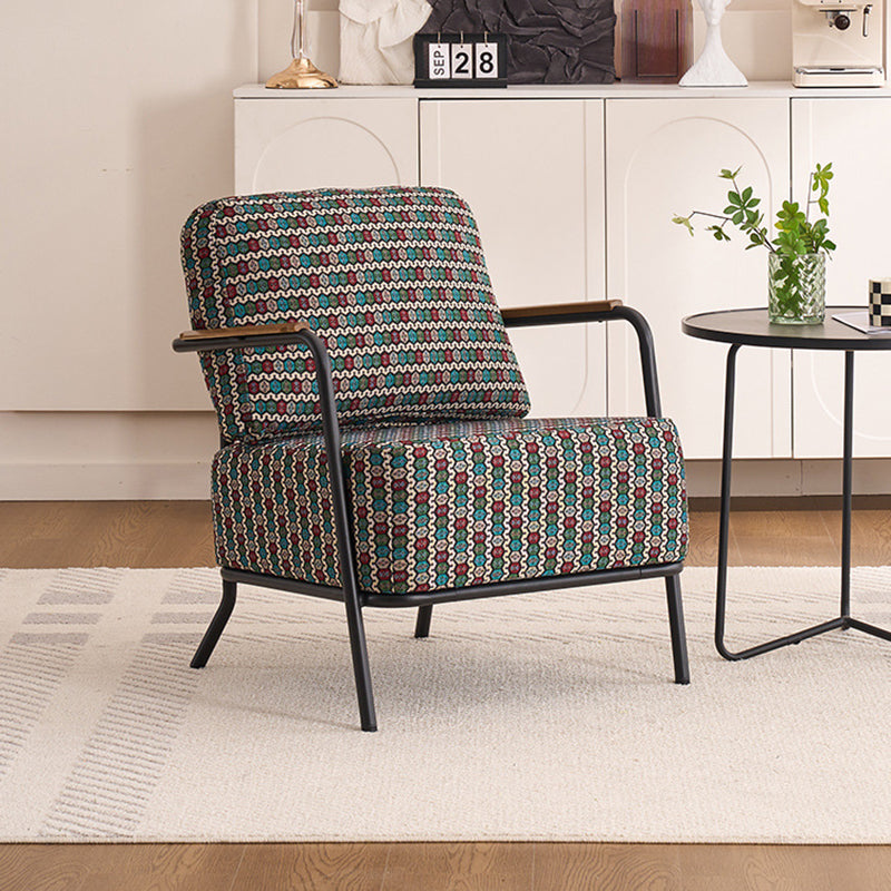 Contemporary Creative Cotton Linen & Carbon Steel Square Accent Chair With Ergonomic Design For Living Room & Bedroom