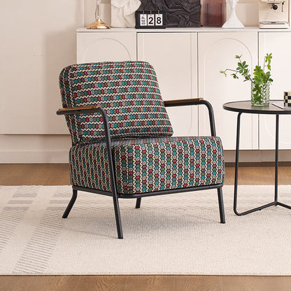 Contemporary Creative Cotton Linen & Carbon Steel Square Accent Chair With Ergonomic Design For Living Room & Bedroom