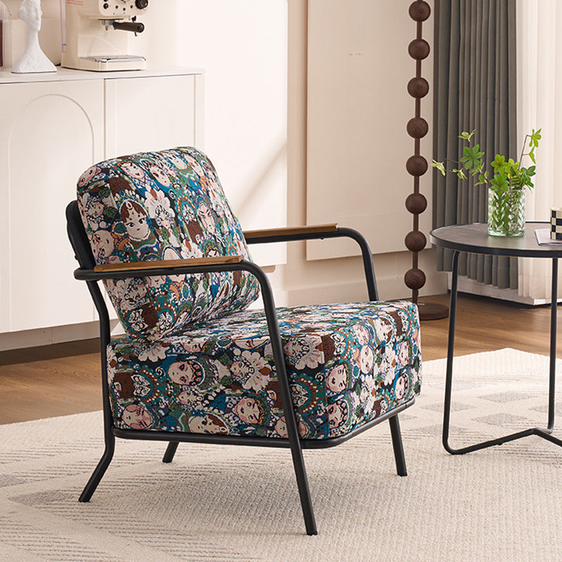 Contemporary Creative Cotton Linen & Carbon Steel Square Accent Chair With Ergonomic Design For Living Room & Bedroom