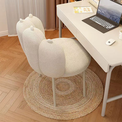 Contemporary Nordic Lambswool & Carbon Steel Cat-Paw Back Round Seat Vanity Stool For Bedroom & Living Room