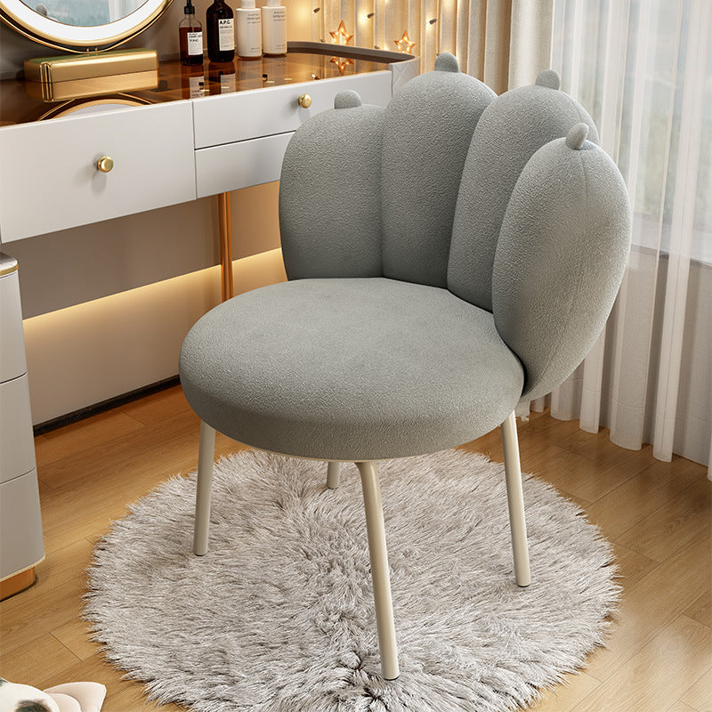 Contemporary Nordic Lambswool & Carbon Steel Cat-Paw Back Round Seat Vanity Stool For Bedroom & Living Room