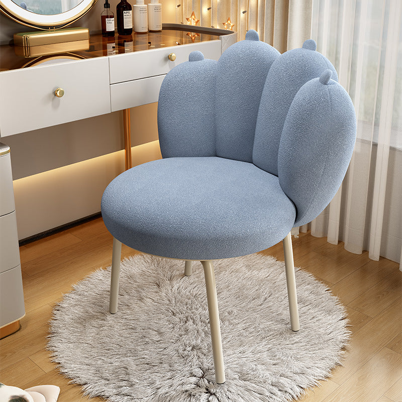 Contemporary Nordic Lambswool & Carbon Steel Cat-Paw Back Round Seat Vanity Stool For Bedroom & Living Room
