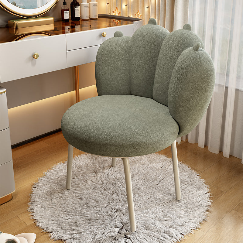 Contemporary Nordic Lambswool & Carbon Steel Cat-Paw Back Round Seat Vanity Stool For Bedroom & Living Room