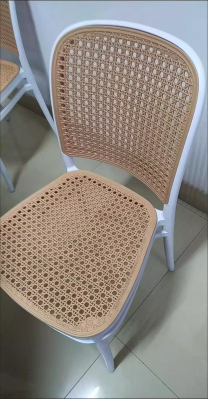 Traditional Vintage Plastic Woven-Style Trapezoid Dining Chair For Dining Room & Living Room