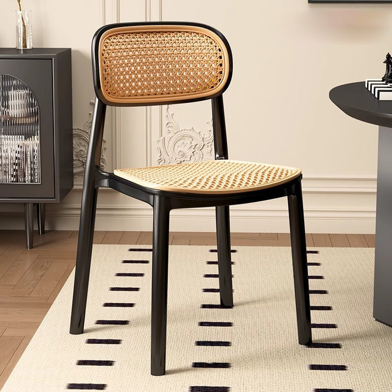 Traditional Vintage Plastic Woven-Style Trapezoid Dining Chair For Dining Room & Living Room