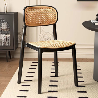 Traditional Vintage Plastic Woven-Style Trapezoid Dining Chair For Dining Room & Living Room