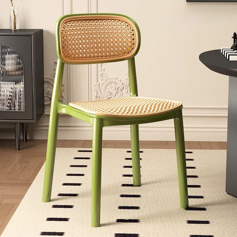 Traditional Vintage Plastic Woven-Style Trapezoid Dining Chair For Dining Room & Living Room