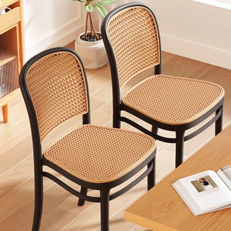 Traditional Vintage Plastic Woven-Style Trapezoid Dining Chair For Dining Room & Living Room