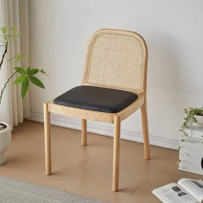 Contemporary Nordic Wood Leather Square Dining Chair For Dining Room And Living Room