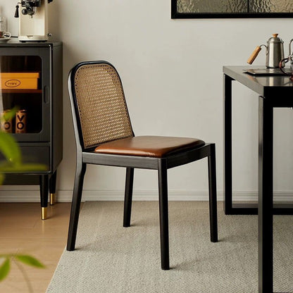 Contemporary Nordic Wood Leather Square Dining Chair For Dining Room And Living Room
