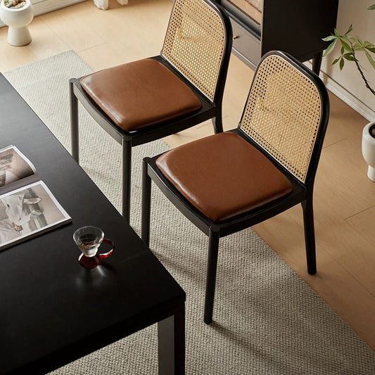 Contemporary Nordic Wood Leather Square Dining Chair For Dining Room And Living Room