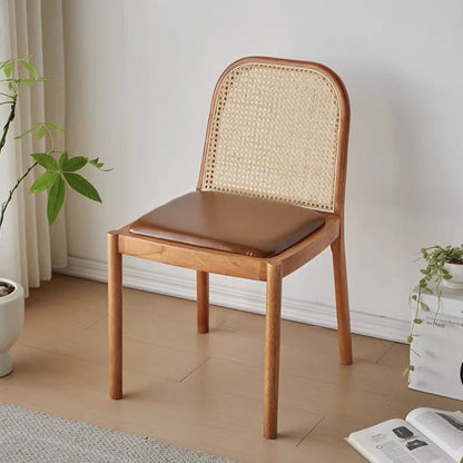 Contemporary Nordic Wood Leather Square Dining Chair For Dining Room And Living Room