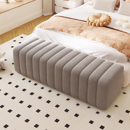 Contemporary Nordic Wood And Velvet Rectangular Bench Chair For Entryway Bedroom Living Room