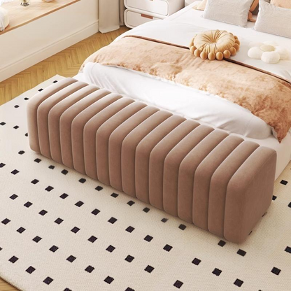 Contemporary Nordic Wood And Velvet Rectangular Bench Chair For Entryway Bedroom Living Room