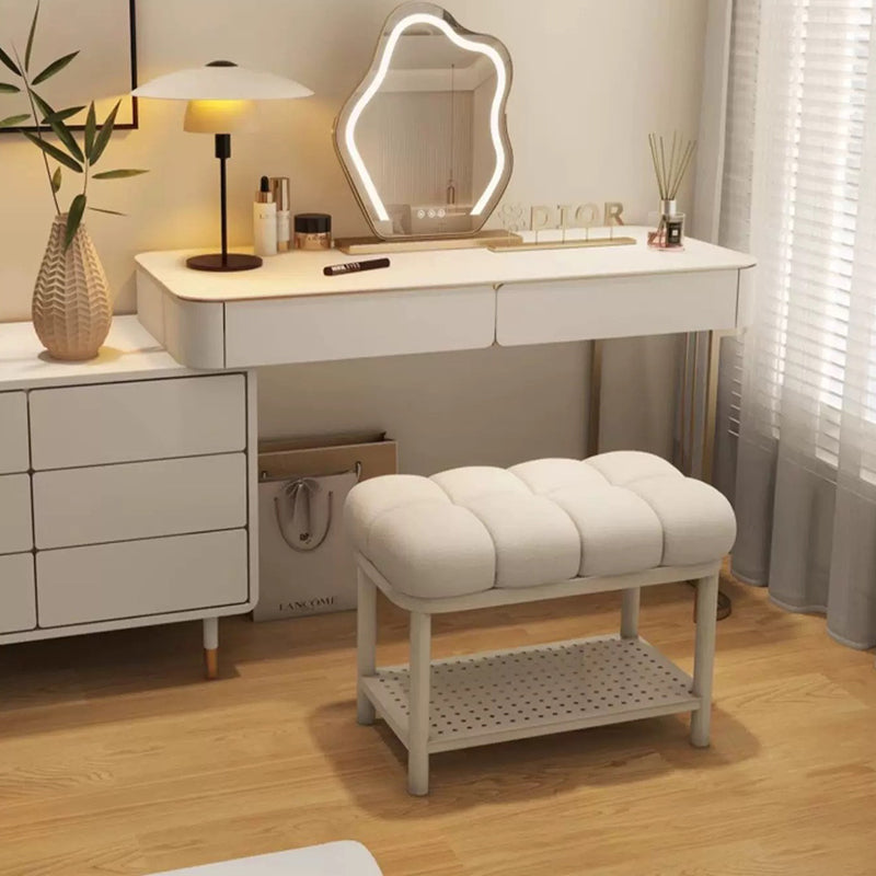Contemporary Nordic Lambswool Iron Rectangular Bench For Entryway, Bedroom & Living Room