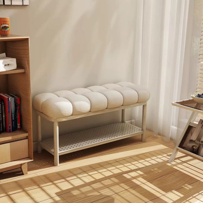 Contemporary Nordic Lambswool Iron Rectangular Bench For Entryway, Bedroom & Living Room