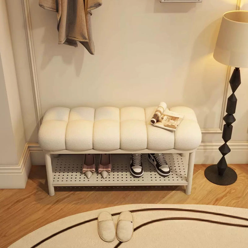 Contemporary Nordic Lambswool Iron Rectangular Bench For Entryway, Bedroom & Living Room