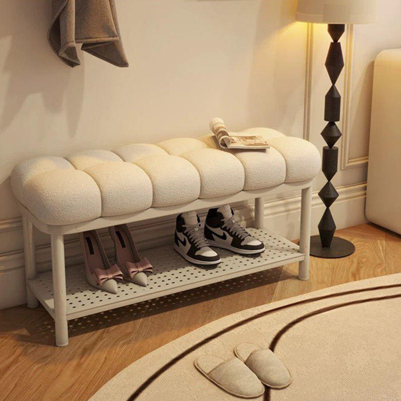 Contemporary Nordic Lambswool Iron Rectangular Bench For Entryway, Bedroom & Living Room