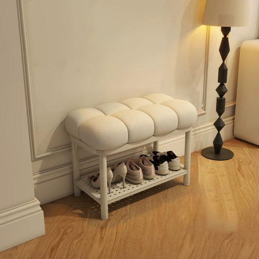 Contemporary Nordic Lambswool Iron Rectangular Bench For Entryway, Bedroom & Living Room