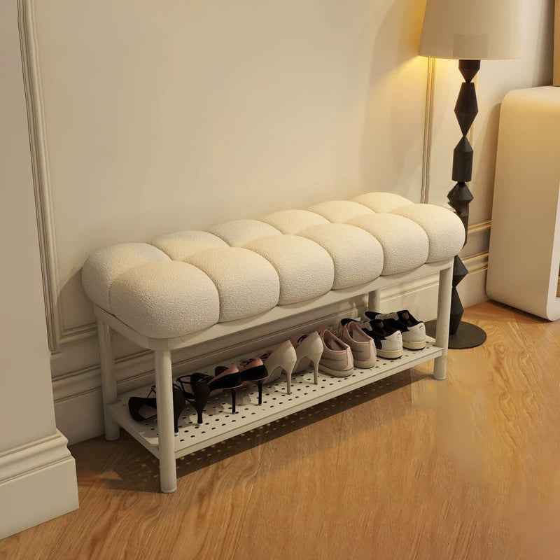 Contemporary Nordic Lambswool Iron Rectangular Bench For Entryway, Bedroom & Living Room