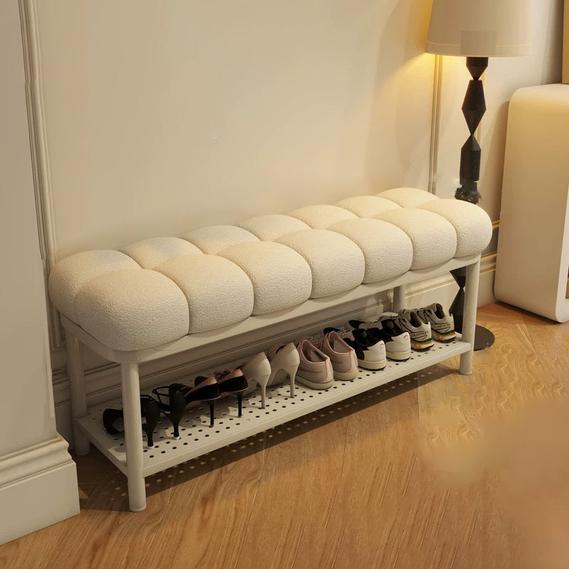 Contemporary Nordic Lambswool Iron Rectangular Bench For Entryway, Bedroom & Living Room