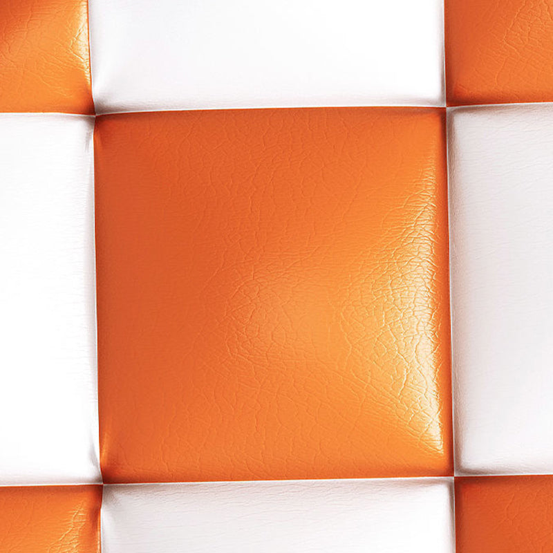 Modern Minimalist Wood & Faux Leather Checkerboard Cylinder Low Stool For Bedroom & Living Room