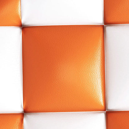 Modern Minimalist Wood & Faux Leather Checkerboard Cylinder Low Stool For Bedroom & Living Room