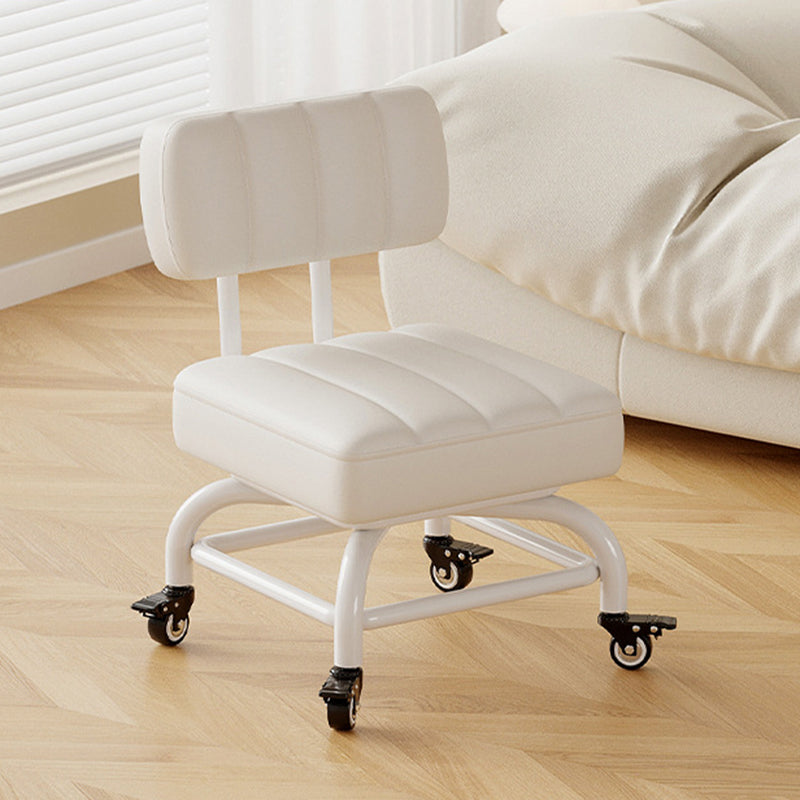Modern Minimalist PU Leather & Metal Square Low Stool Rotatable & Mobile Seating For Bedroom & Living Room