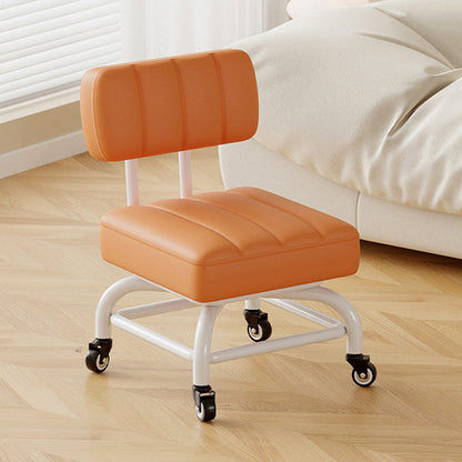 Modern Minimalist PU Leather & Metal Square Low Stool Rotatable & Mobile Seating For Bedroom & Living Room
