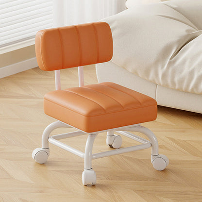 Modern Minimalist PU Leather & Metal Square Low Stool Rotatable & Mobile Seating For Bedroom & Living Room