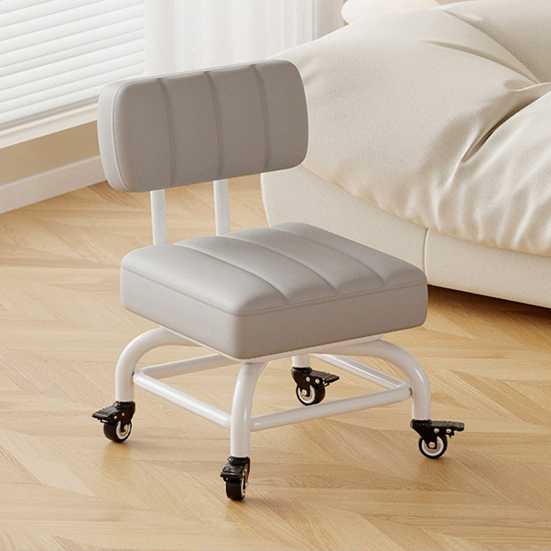Modern Minimalist PU Leather & Metal Square Low Stool Rotatable & Mobile Seating For Bedroom & Living Room
