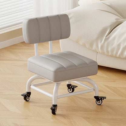 Modern Minimalist PU Leather & Metal Square Low Stool Rotatable & Mobile Seating For Bedroom & Living Room