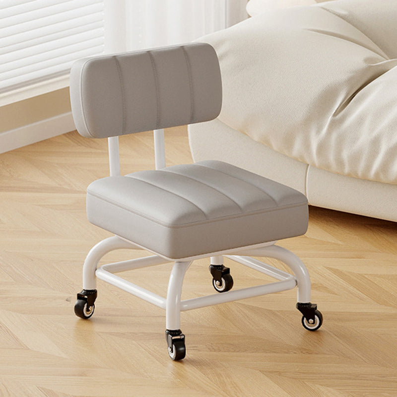 Modern Minimalist PU Leather & Metal Square Low Stool Rotatable & Mobile Seating For Bedroom & Living Room