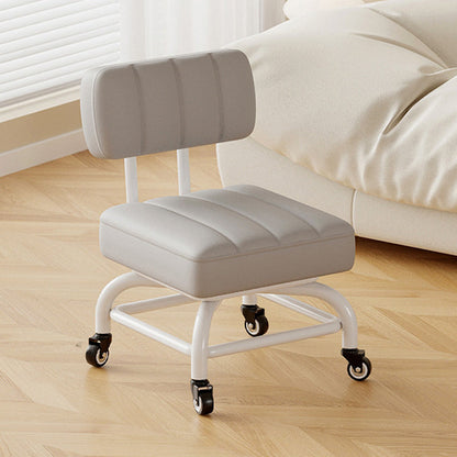 Modern Minimalist PU Leather & Metal Square Low Stool Rotatable & Mobile Seating For Bedroom & Living Room