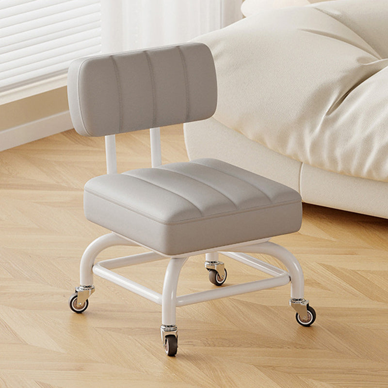 Modern Minimalist PU Leather & Metal Square Low Stool Rotatable & Mobile Seating For Bedroom & Living Room