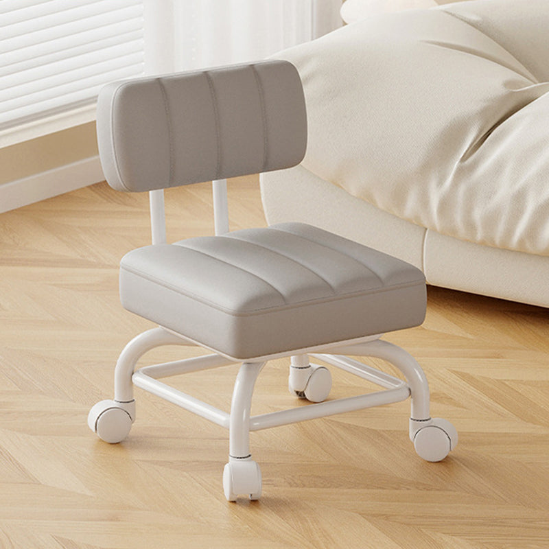 Modern Minimalist PU Leather & Metal Square Low Stool Rotatable & Mobile Seating For Bedroom & Living Room