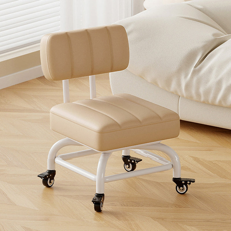 Modern Minimalist PU Leather & Metal Square Low Stool Rotatable & Mobile Seating For Bedroom & Living Room