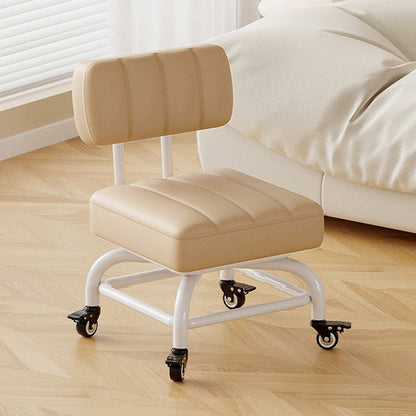 Modern Minimalist PU Leather & Metal Square Low Stool Rotatable & Mobile Seating For Bedroom & Living Room