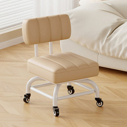 Modern Minimalist PU Leather & Metal Square Low Stool Rotatable & Mobile Seating For Bedroom & Living Room