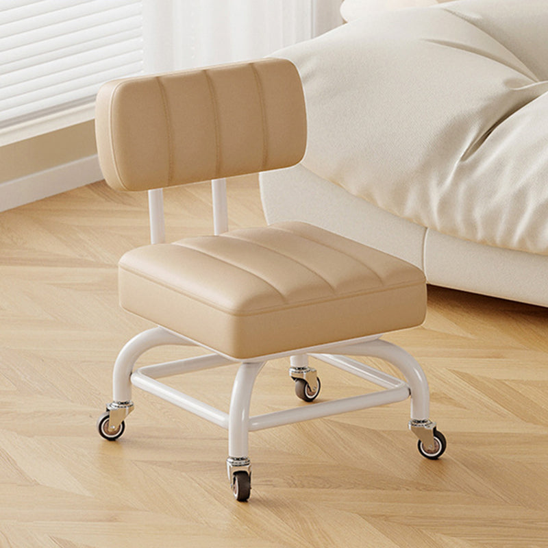 Modern Minimalist PU Leather & Metal Square Low Stool Rotatable & Mobile Seating For Bedroom & Living Room