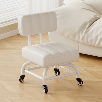 Modern Minimalist PU Leather & Metal Square Low Stool Rotatable & Mobile Seating For Bedroom & Living Room