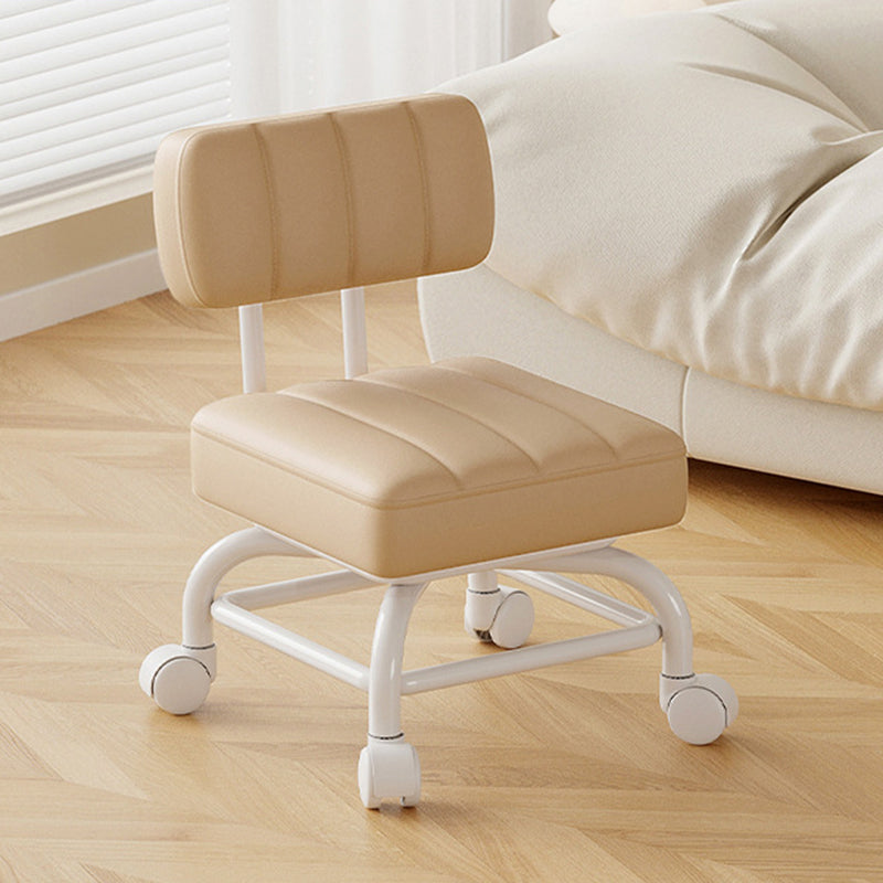 Modern Minimalist PU Leather & Metal Square Low Stool Rotatable & Mobile Seating For Bedroom & Living Room