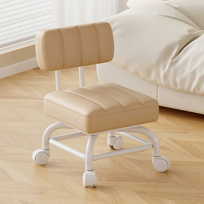 Modern Minimalist PU Leather & Metal Square Low Stool Rotatable & Mobile Seating For Bedroom & Living Room