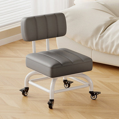 Modern Minimalist PU Leather & Metal Square Low Stool Rotatable & Mobile Seating For Bedroom & Living Room